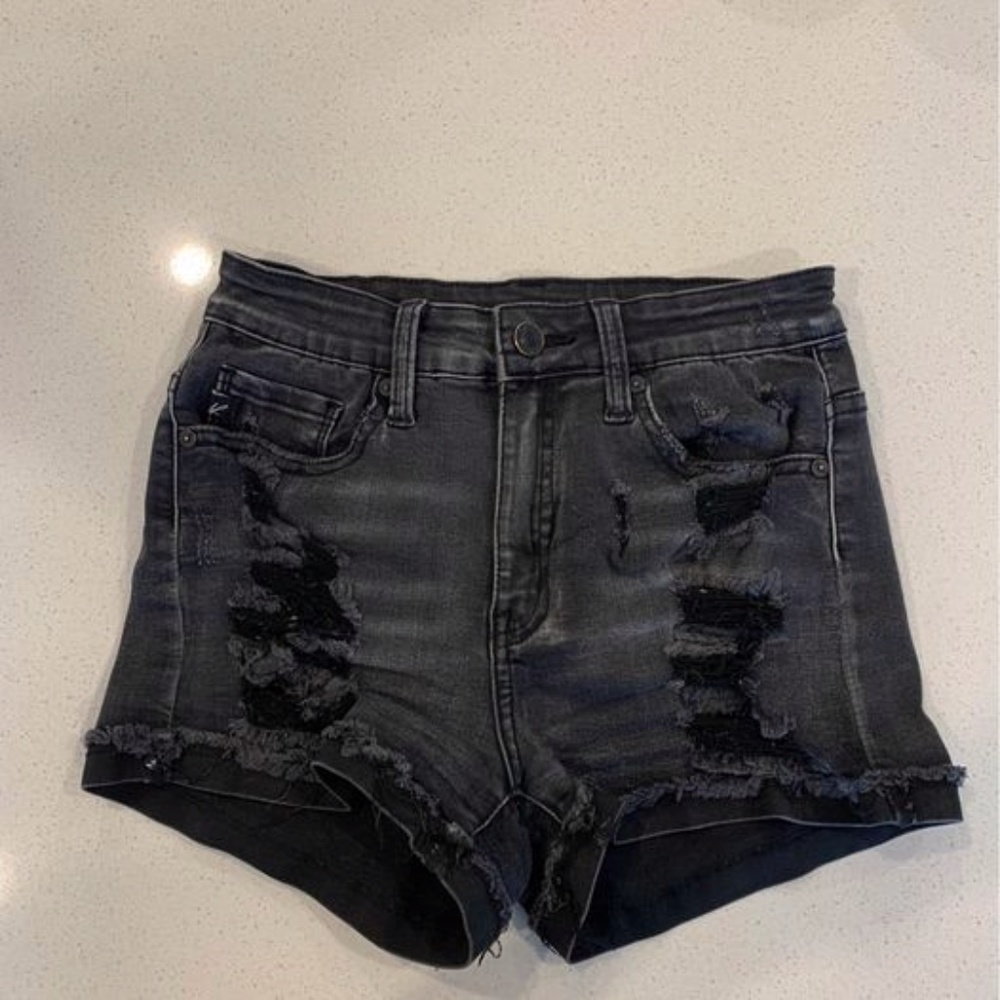 KanCan Mid-Rise Black Ripped Shorts (Size 4)